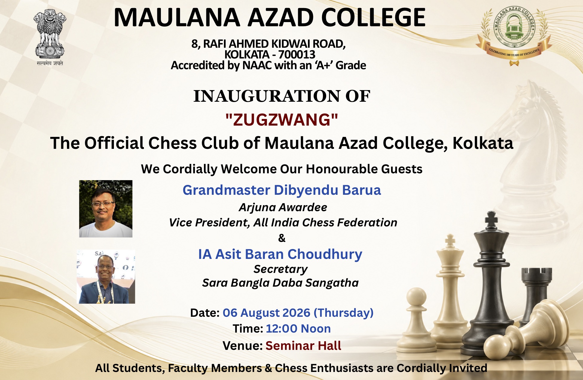 INAUGURATION OF ZUGZWANG - The Official Chess Club of Maulana Azad College, Kolkata